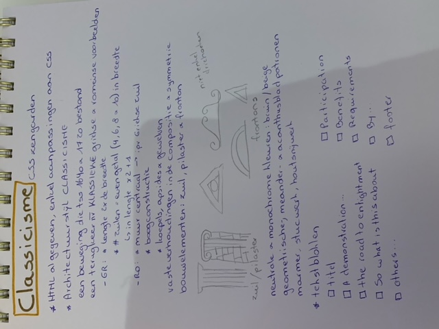 Sketches and notes for Classicism design