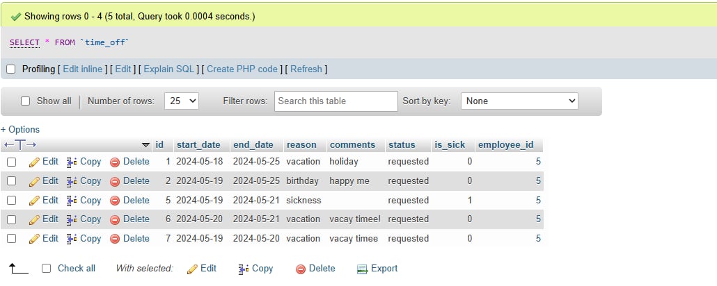 Employee timesheet page